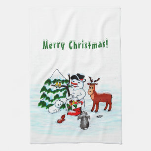 God jul! Snömannen med vänner Kökshandduk