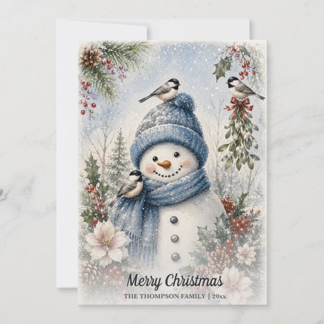 God Jul Snömannen Mesar Akvarell Julkort (Framsida)