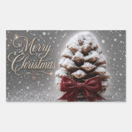 God Jul Snötäckt Tallkotte Rektangulärt Klistermärke