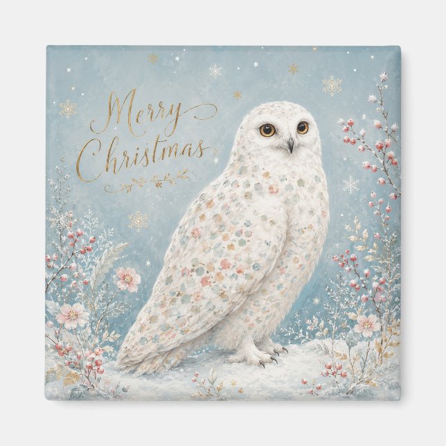God Jul Snöuggla Vintervärlighet Magnet (Framsidan)