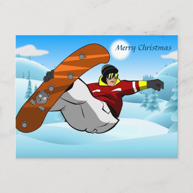 God Jul Snow Boardare Vykort (Framsida)