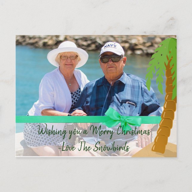 God jul Snowbird Funny Handflatan Träd-kort Helg Vykort (Framsida)
