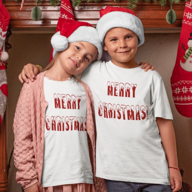 God jul Snowcap Typsnitt Girls & Boys T-shirt (Merry Christmas Snowcap Fonts Girls & Boys T-Shirt)