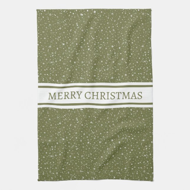 God jul Snowfall Mönster på Grönt Helgdag Kökshandduk (Vertikal)