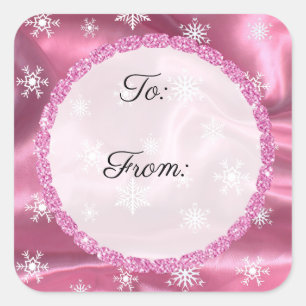 god jul Snowflake Black and Rosa Stickers Fyrkantigt Klistermärke
