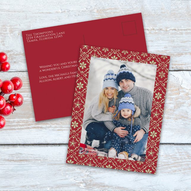 God jul Snowflake Elegant Red 1 Photo Helg Vykort (Skapare uppladdad)