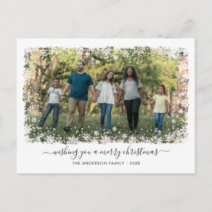God jul Snowflake Elegant Script Photo Helg Vykort