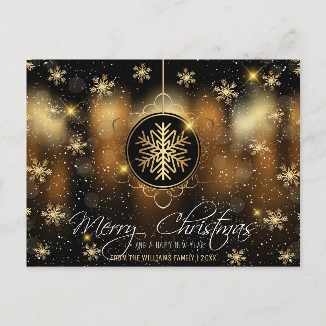 God jul Snowflake Guld Black Family Photo Helg Vykort (Framsida)