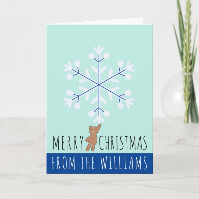 God jul Snowflake Nalle Namn Card Kort (Framsida)