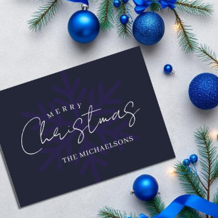 God jul Snowflake Navy Blue Julkort