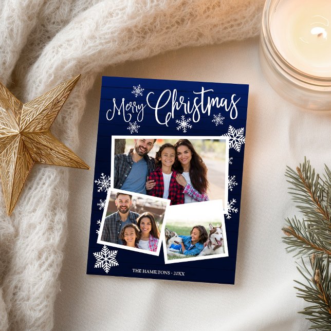 God jul Snowflake Rustic 3 Photos Collage Vykort (Skapare uppladdad)