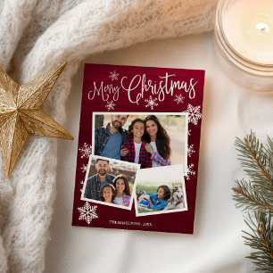 God jul Snowflake Rustic 3 Photos Collage Vykort