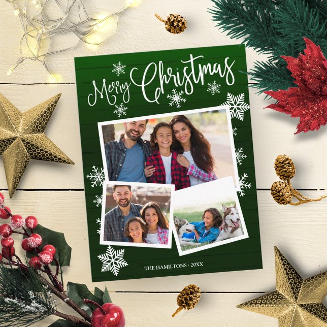 God jul Snowflake Rustic 3 Photos Collage Vykort (Skapare uppladdad)