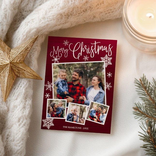 God jul Snowflake Rustic 4 Foton Vykort (Skapare uppladdad)