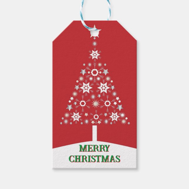 God jul Snowflake Träd Gift Märkre Presentetikett (Framsidan)