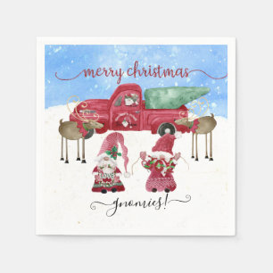 God jul Snowing Gnome Red Lastbil Träd Farm Pappersservett