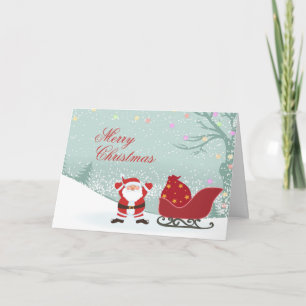 God jul snowing Santa sleigh-kort Helgkort
