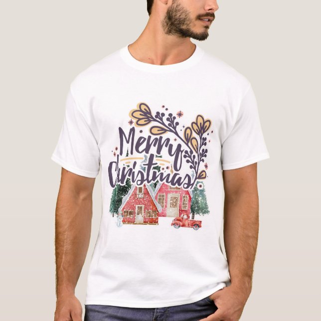 God jul Snowy House Winter Lastbil T Shirt (Framsida)
