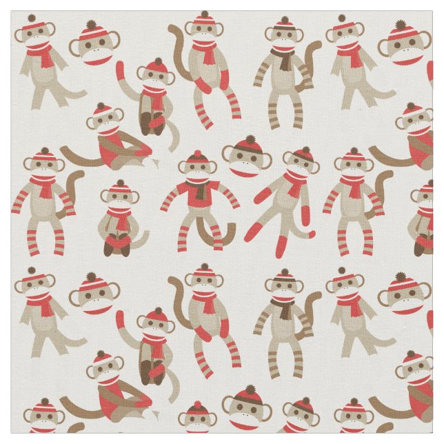 God Jul Sock monkey Fabric Tyg (Närbild)