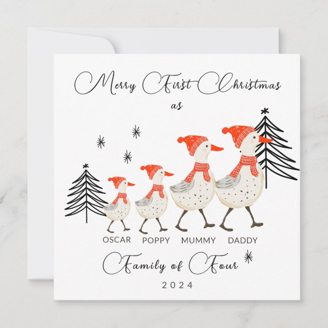 God jul som familj med fyra julkort (Framsida)