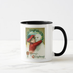 God jul som kramar snögubbeplats mugg