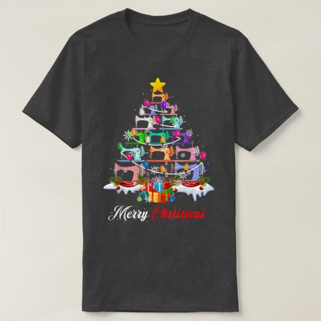 God jul som syr Maskiner Julafton Träd Ljus Q T Shirt (Design framsida)