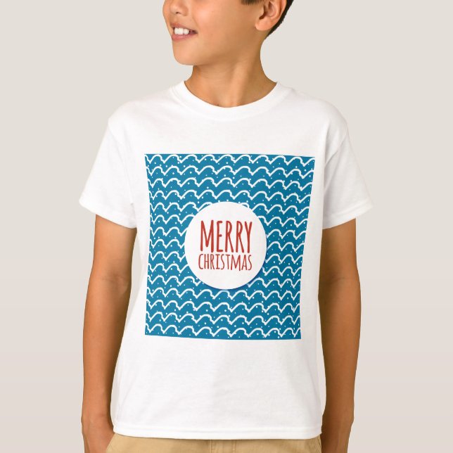 God Jul Sömlöst Mönster Blå Textur T-shirt (Framsida)