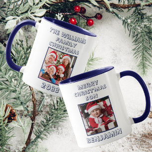 God jul Son Photo Navy Blue & White Mugg