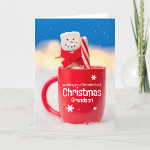 God Jul sonson Söt Marshmallow Snöman Helgkort