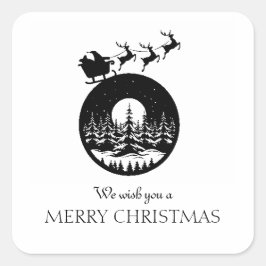 God Jul Söt Anpassad Tomtesläde och Träd Fyrkantigt Klistermärke