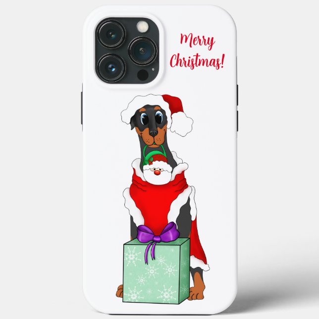 God Jul Söt Dobermann I Santa Dräkt  (Baksida)