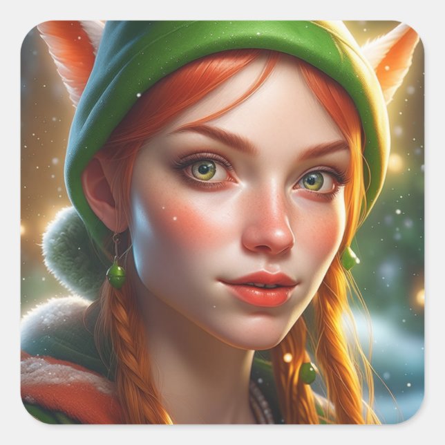 God jul Söt Elf Fyrkantigt Klistermärke (Framsida)