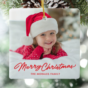 God jul söt, enkelt röd, ett foto helgdag julgransprydnad keramik
