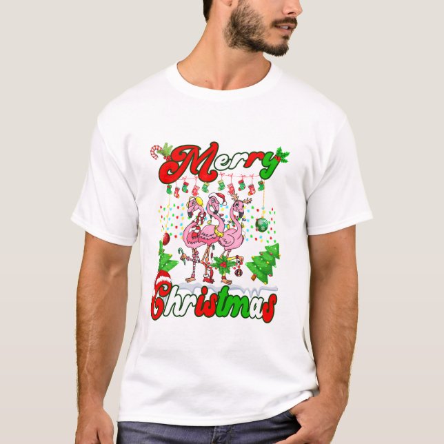 God Jul Söt Flamingo T Shirt (Framsida)