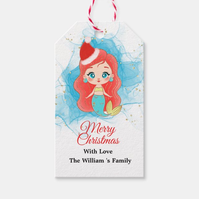 God jul söt Glitter Sjöjungfru Gift-Märkre Presentetikett (Framsidan)