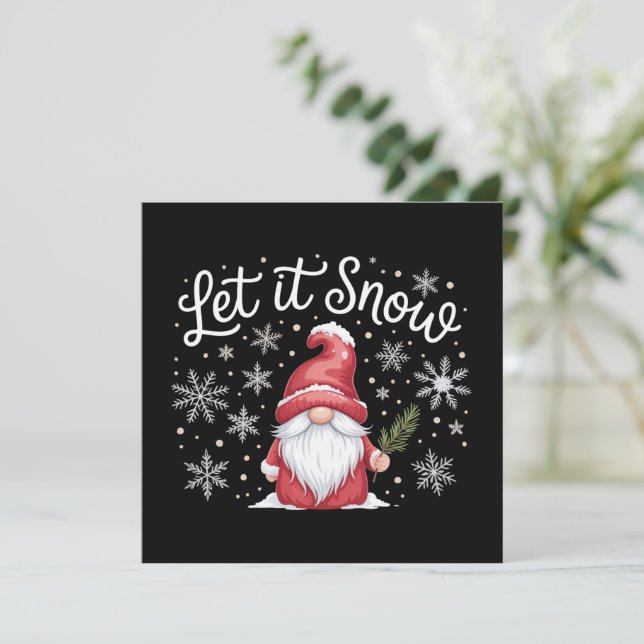 God Jul Söt Gnome Låt Det Snöa Vinter  Julkort (Stående Fram)