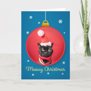God Jul Söt Katt i Tomtehatt på Ornament Helgkort