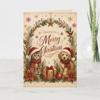 God Jul Söt Katt och Hund Julkort Kort