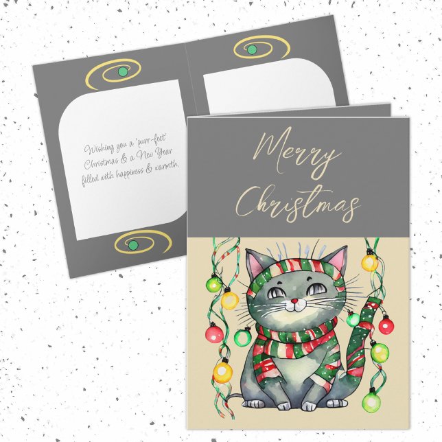 God jul söt leende grått från kattblåsor helgkort (Skapare uppladdad)