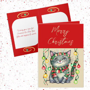 God jul söt leende kattblåsor röd helgkort