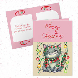 God jul söt leende rosa av kattbaubles helgkort
