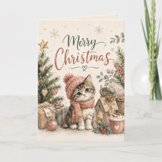 God Jul Söt Liten Katt Julkort Kort