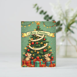 God Jul Söt Lycklig Möss Viktoriansk Träd Vykort
