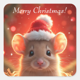God Jul - Söt mus i tomteluva Fyrkantigt Klistermärke