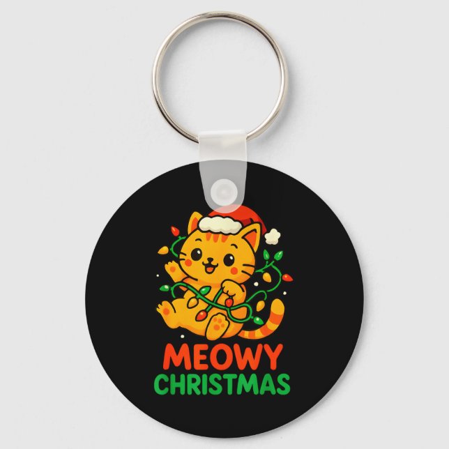 God jul söt orange tabby katt  nyckelring (Framsida)