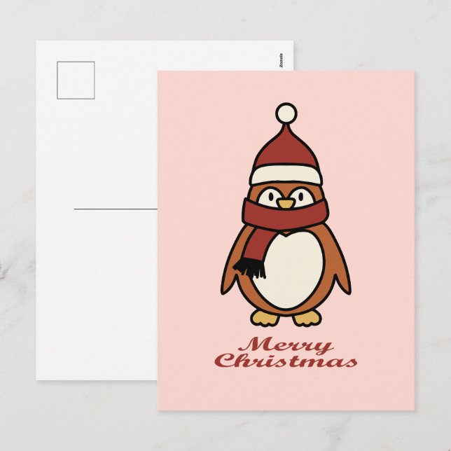 god jul söt penguin helg vykort (Fram/baksida)