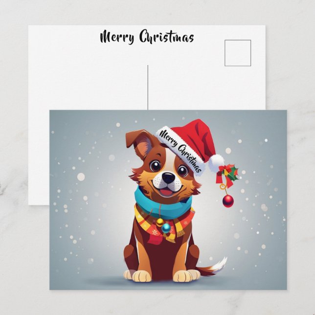 God Jul Söt Prydd Poodle Julhatt  Vykort (Fram/baksida)