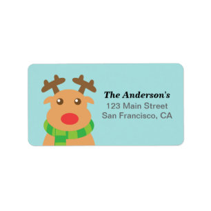 God Jul - Söt ren med röd näsa Adressetikett
