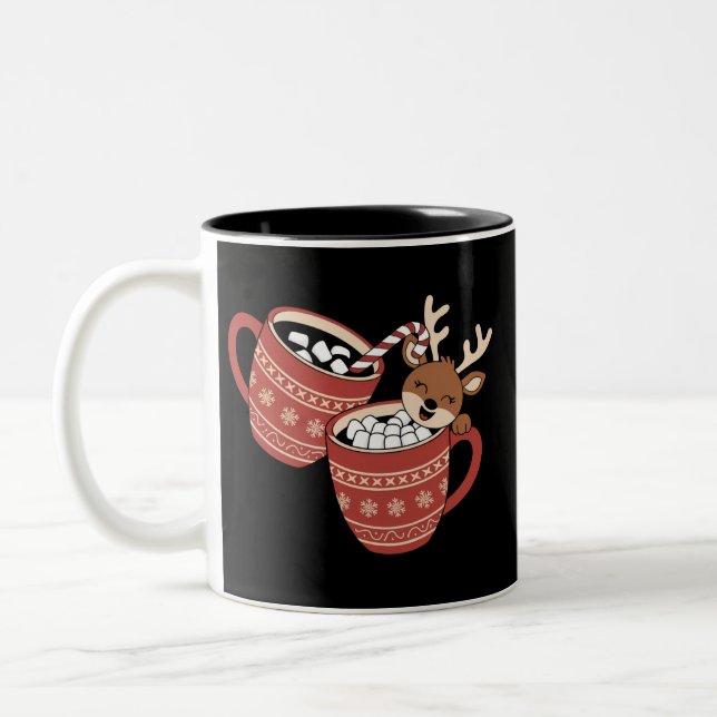 God Jul Söt Renfamilj Jul Kaffe  Två-Tonad Mugg (Vänster)