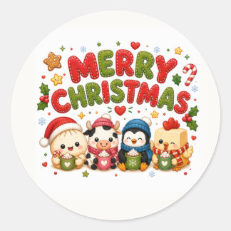 God Jul Söt Runt Klistermärke